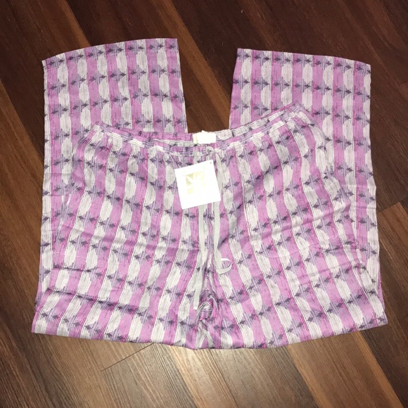 Sigrid Olsen Pants - Sigrid Olsen 100% Cotton Linen Drawstring Purple Pants NWT